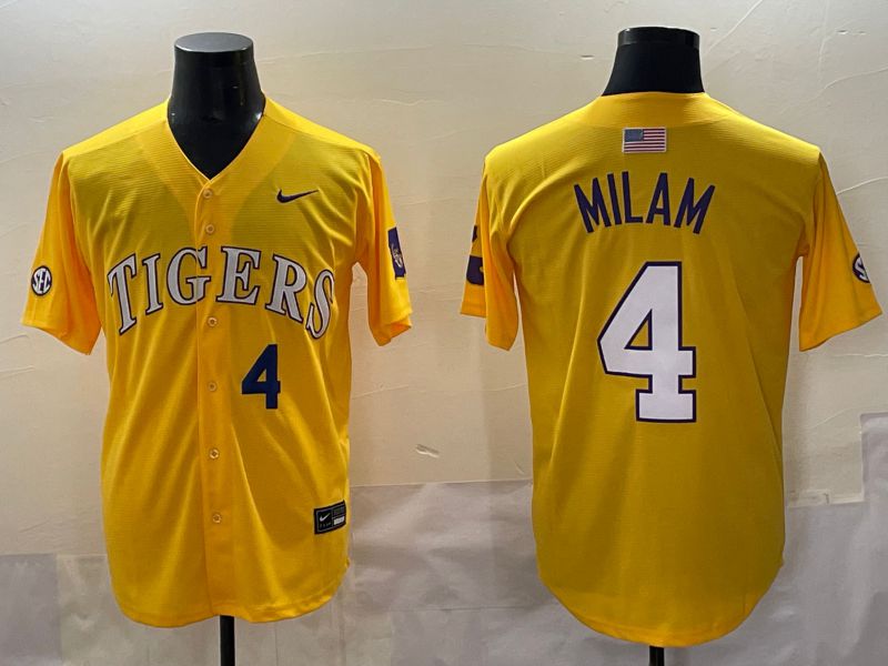 Men 2025 LSU Tigers #4 Milam Yellow Nike Joint Name Nike NCAA Jersey style 5->ncaa teams->NCAA Jersey